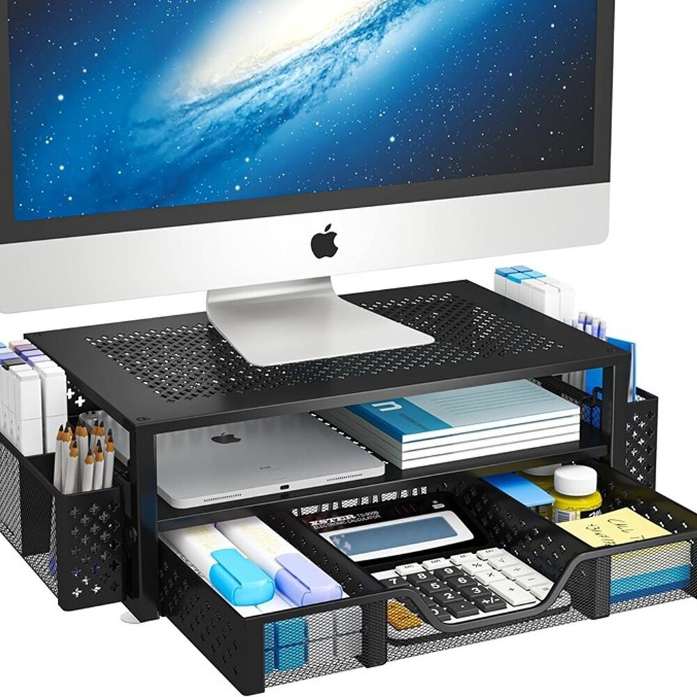 NEW  2 Tier Metal Monitor Stand Monitor riser and Computer Desk Organizer - Picture 3 of 9